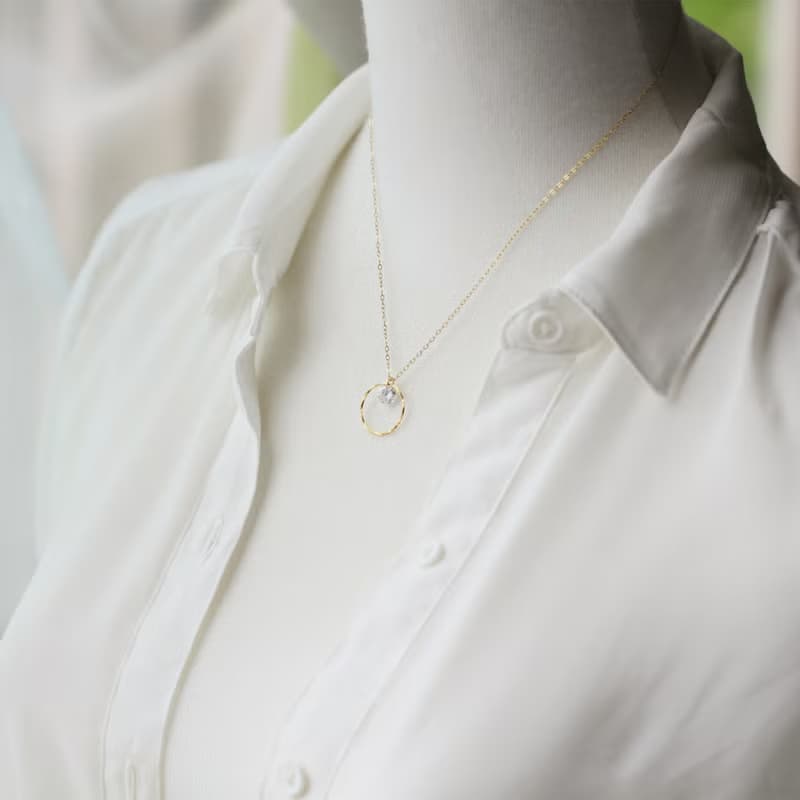 光。單鑽圓圈14K GF金項鍊 輕珠寶簡約設計 極細鎖骨鍊 情人禮物