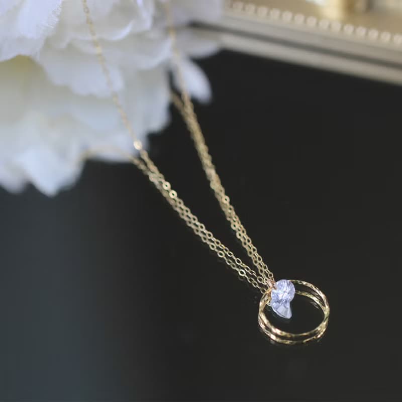 光。單鑽圓圈14K GF金項鍊 輕珠寶簡約設計 極細鎖骨鍊 情人禮物