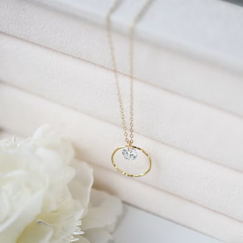 光。單鑽圓圈14K GF金項鍊 輕珠寶簡約設計 極細鎖骨鍊 情人禮物