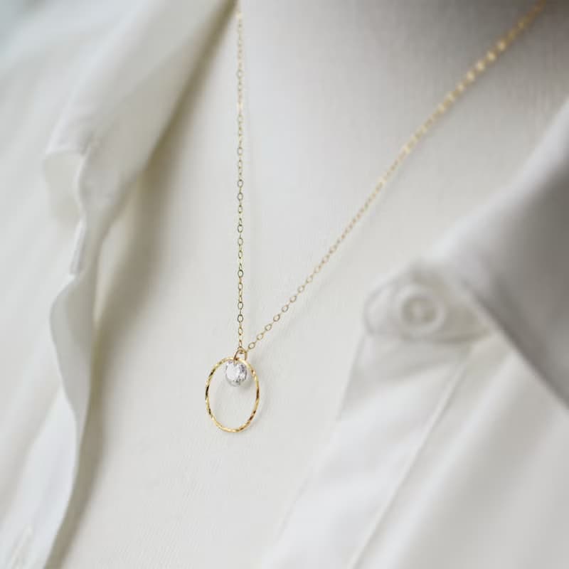 光。單鑽圓圈14K GF金項鍊 輕珠寶簡約設計 極細鎖骨鍊 情人禮物