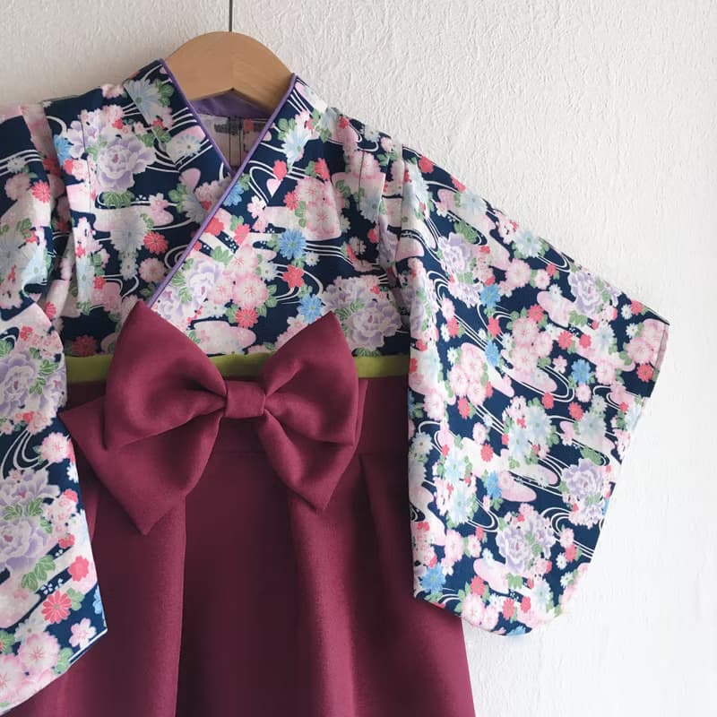 Hakama Dress 日本褲和服-流水花Blue-Dark Red (女童/嬰兒/兒童)
