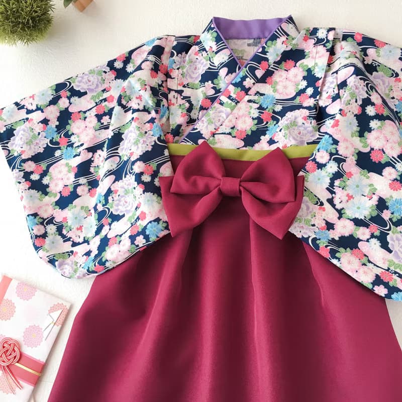 Hakama Dress 日本褲和服-流水花Blue-Dark Red (女童/嬰兒/兒童)