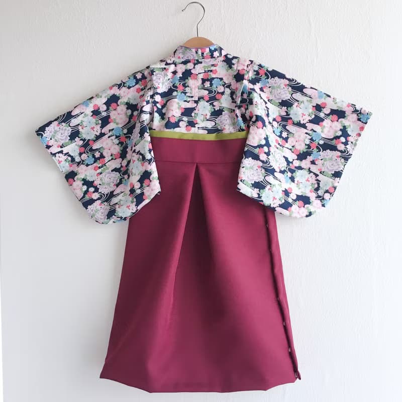 Hakama Dress 日本褲和服-流水花Blue-Dark Red (女童/嬰兒/兒童)