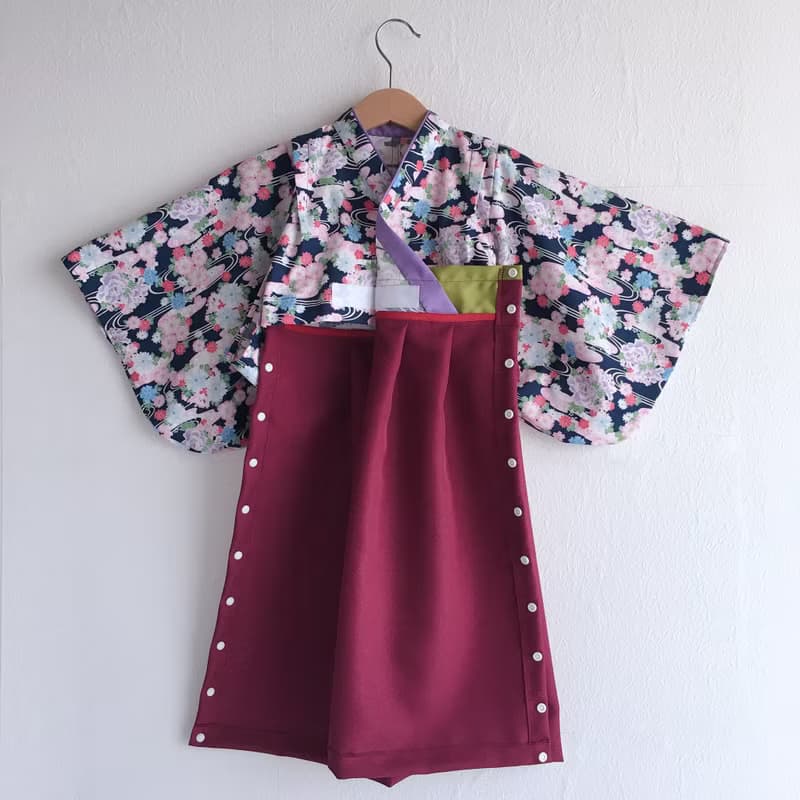 Hakama Dress 日本褲和服-流水花Blue-Dark Red (女童/嬰兒/兒童)