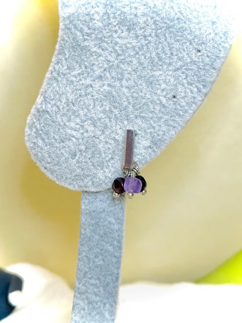 水晶系列 - 方形水晶耳環 (紫水晶、石榴石、月亮石)