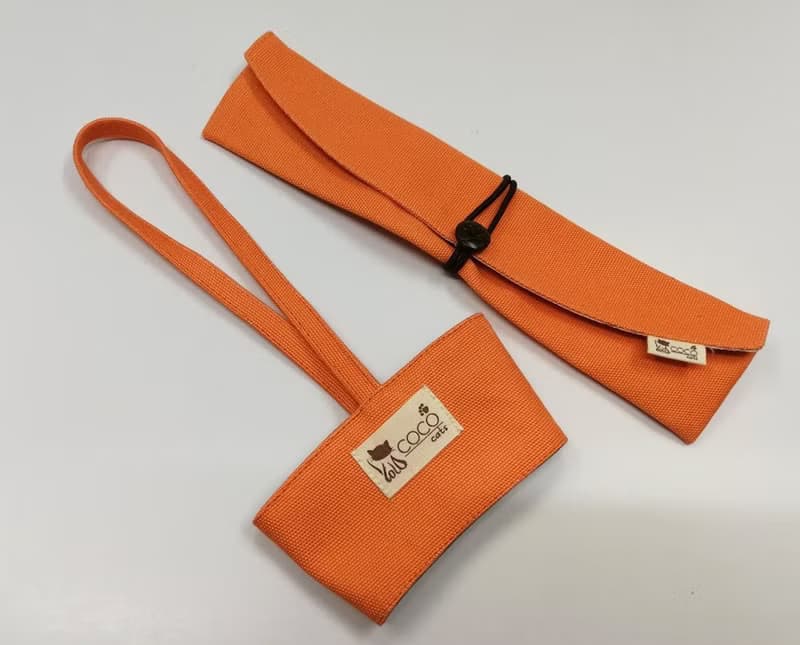 環保筷袋杯套組~手提式飲料杯套 餐具組收納袋 筷套(橘色)F08-004