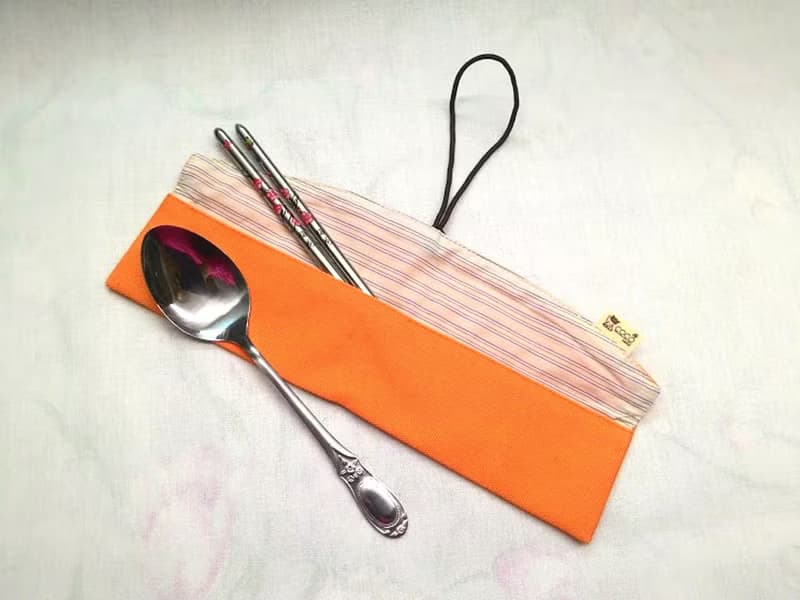 環保筷袋杯套組~手提式飲料杯套 餐具組收納袋 筷套(橘色)F08-004