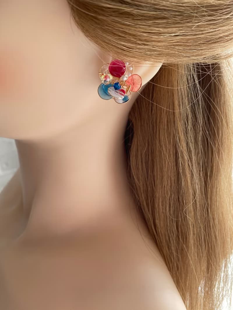 美國銅線花藍白紅、耳環、耳夾