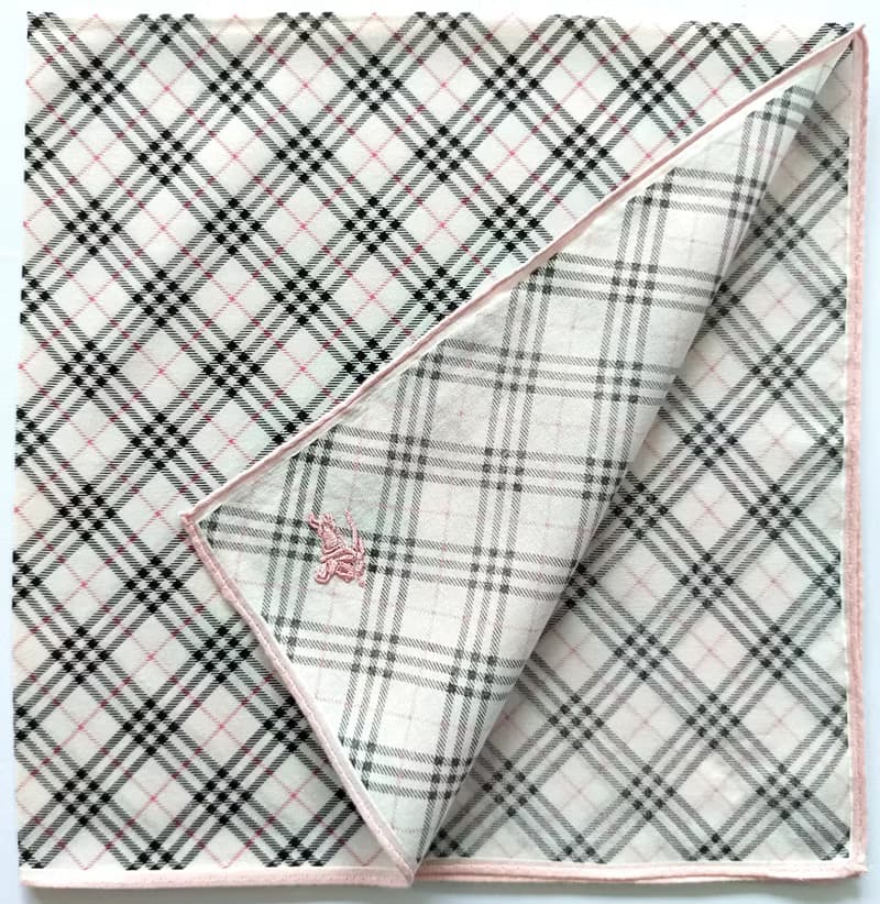 Burberry Vintage Handkerchief Pocket Square Black Pink 19.5 x 19.5 inches