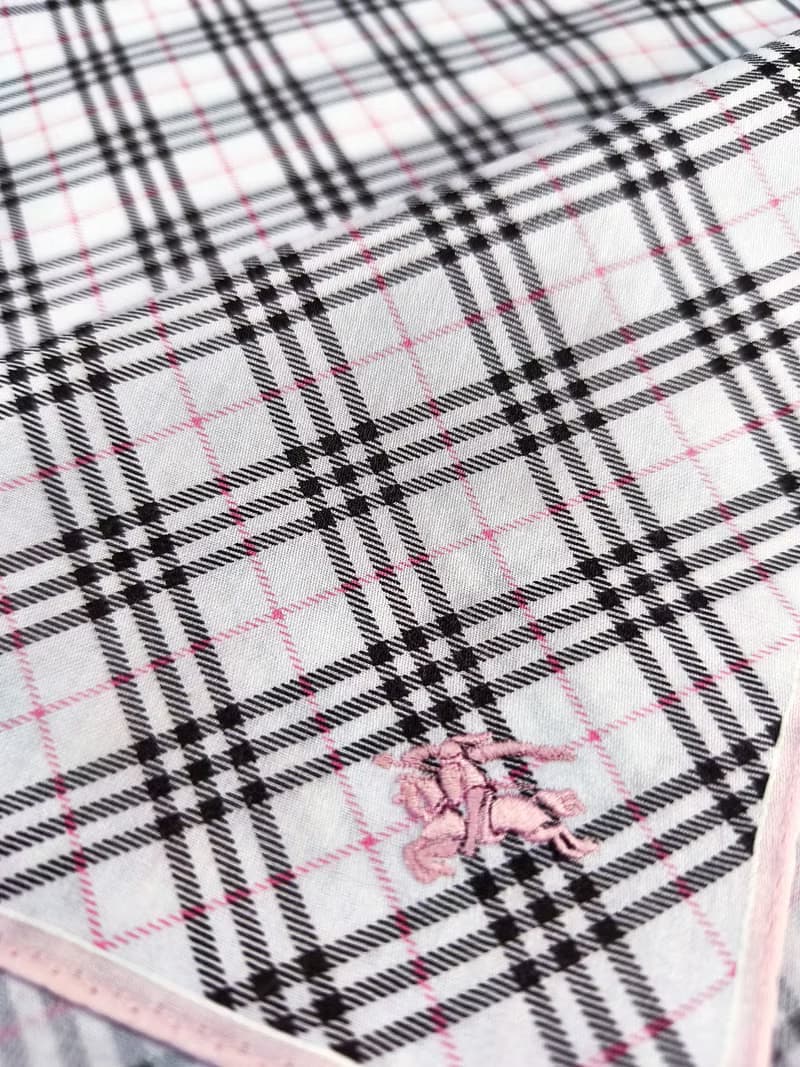 Burberry Vintage Handkerchief Pocket Square Black Pink 19.5 x 19.5 inches