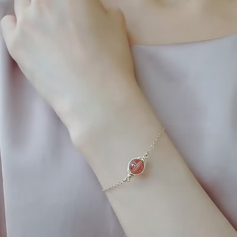 紅髮晶 Herringbone 編織墜 14Kgf 包金 可調整手鍊 地中海之眼