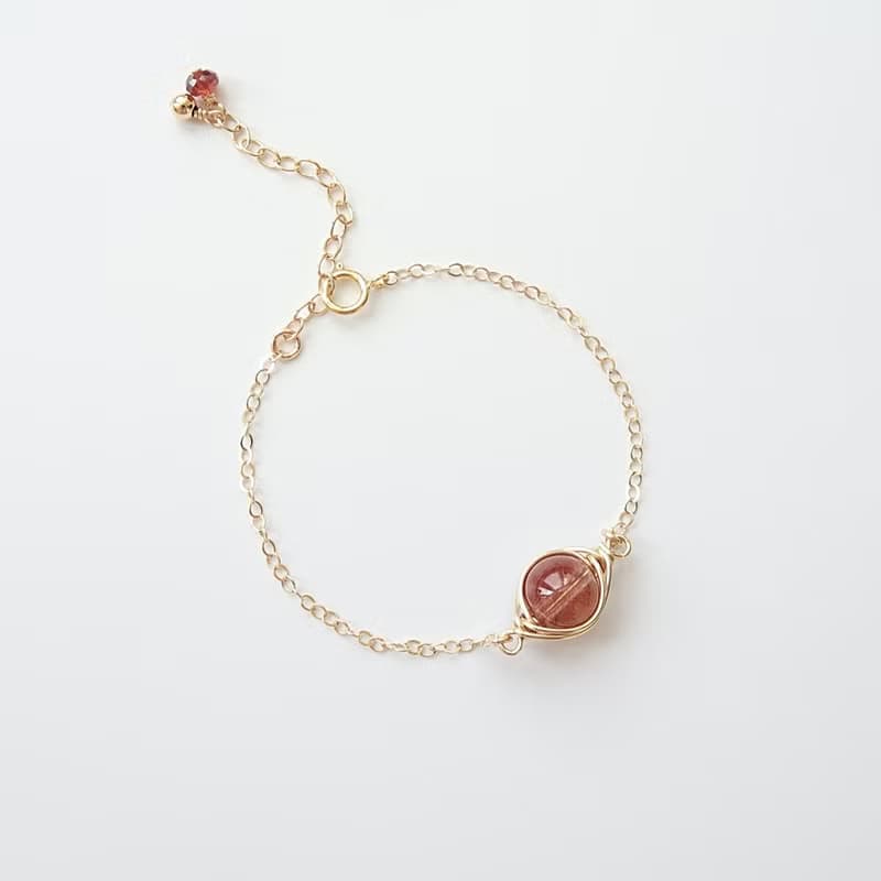 紅髮晶 Herringbone 編織墜 14Kgf 包金 可調整手鍊 地中海之眼