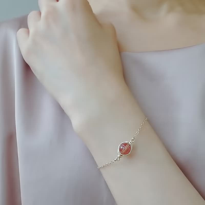 紅髮晶 Herringbone 編織墜 14Kgf 包金 可調整手鍊 地中海之眼