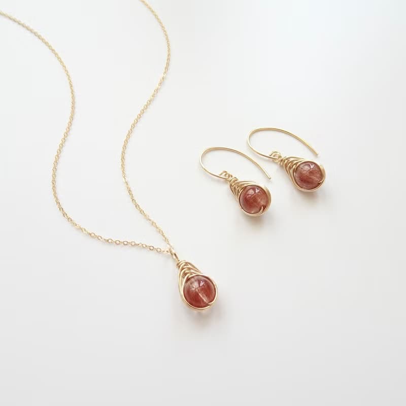 紅髮晶 Herringbone 編織墜 14Kgf 包金 可調整手鍊 地中海之眼