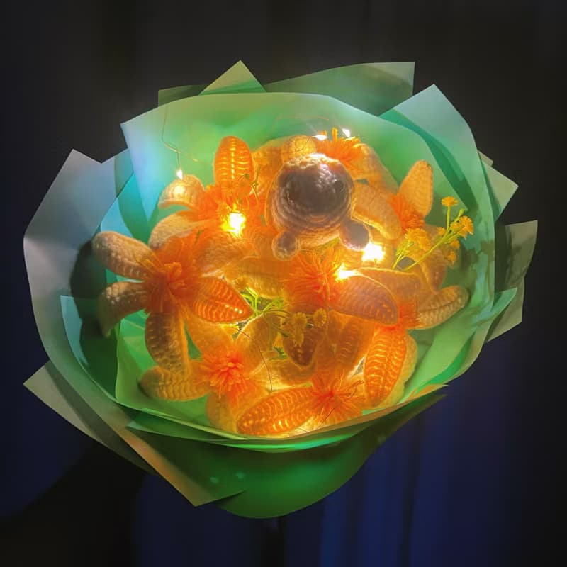 2025母親節花束迷人仙女鉤針花束 - 黃色水仙花配和蒂芙尼藍包裝