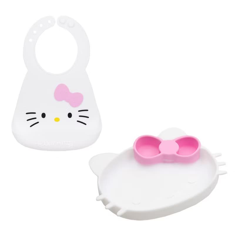 Bumkins Kitty款矽膠餐盤+Kitty款矽膠圍兜 優惠組合