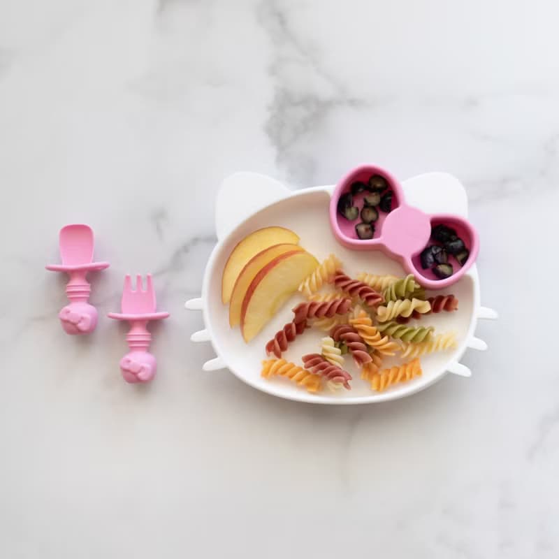 Bumkins Kitty款矽膠餐盤+Kitty款矽膠圍兜 優惠組合