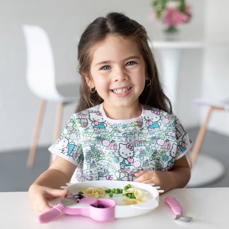 Bumkins Kitty款矽膠餐盤+Kitty款矽膠圍兜 優惠組合