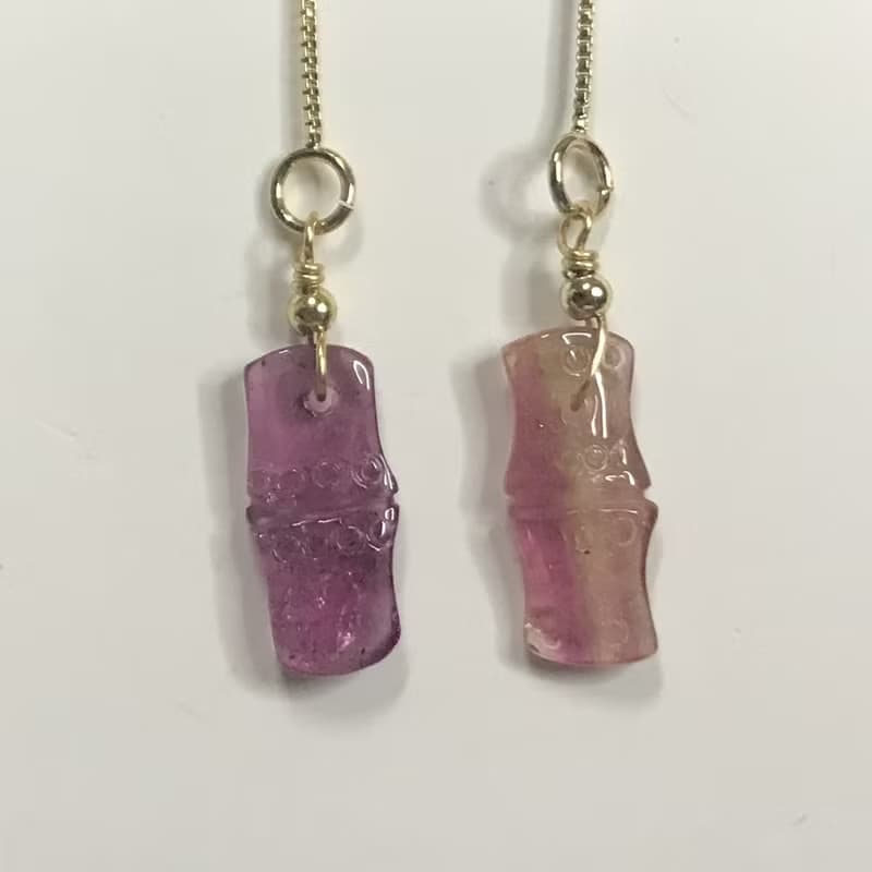 招財旺夫水晶I碧璽電氣石Tourmaline14K耳線I糖果竹I情人節禮物