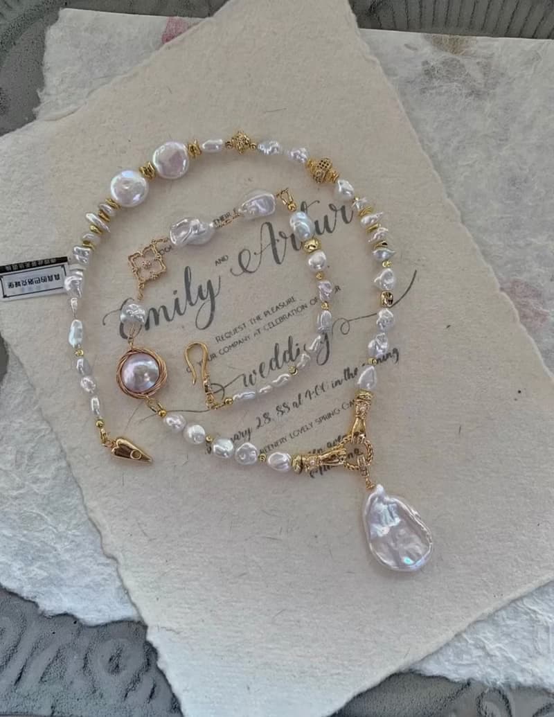 YuanPearl天然極光巴洛克珍珠手工繞線項鍊搭配可拆卸大巴吊墜