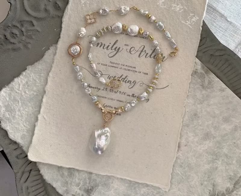 YuanPearl天然極光巴洛克珍珠手工繞線項鍊搭配可拆卸大巴吊墜