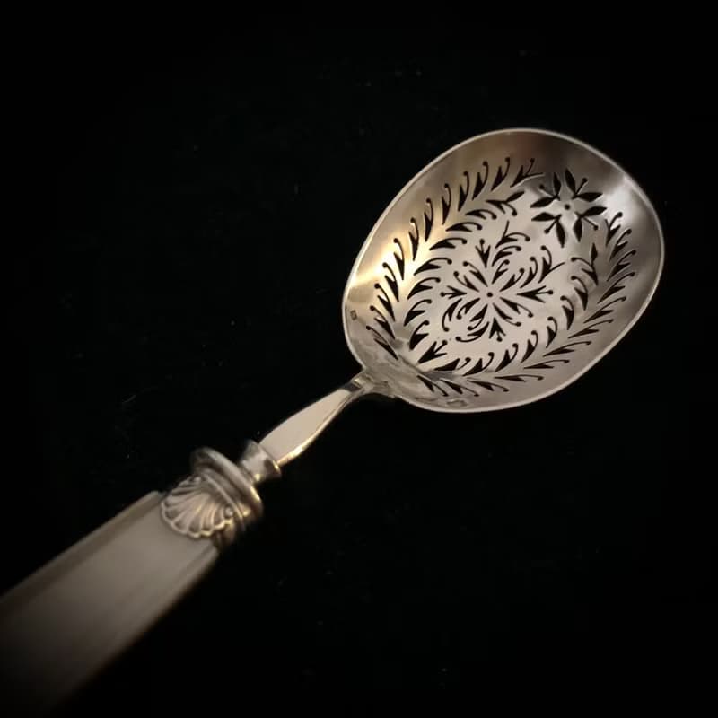 法國新藝術運動時期  百年珍珠母貝手柄  純銀面雙匙組