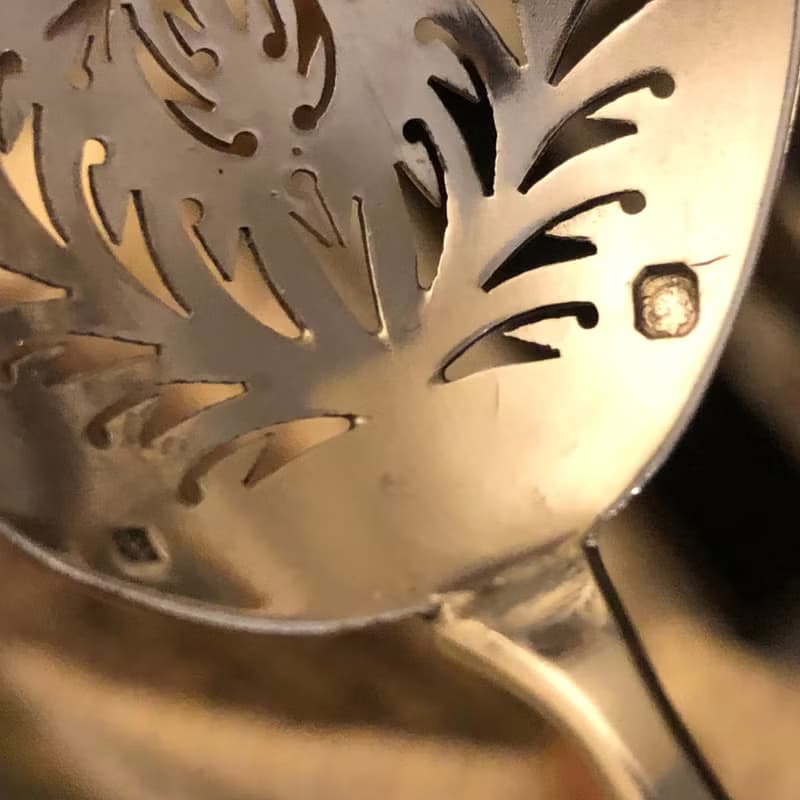 法國新藝術運動時期  百年珍珠母貝手柄  純銀面雙匙組