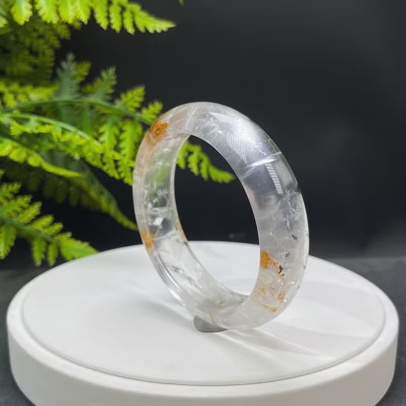 黃膠花水晶共生黃銅礦手鐲 60MM 冰透彩虹閃片 冷淡風 凈化招財