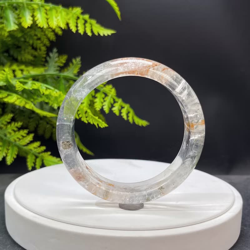 黃膠花水晶共生黃銅礦手鐲 60MM 冰透彩虹閃片 冷淡風 凈化招財