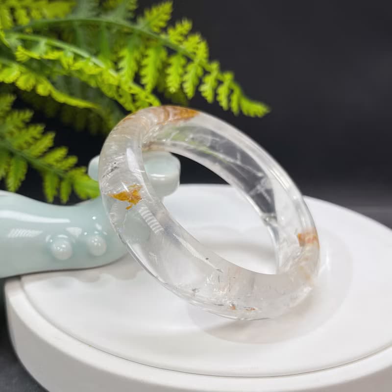 黃膠花水晶共生黃銅礦手鐲 60MM 冰透彩虹閃片 冷淡風 凈化招財