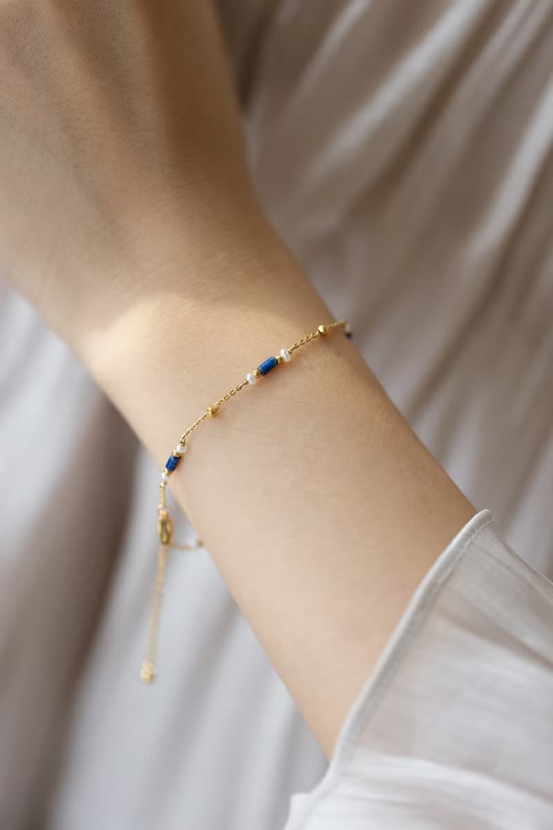 Lapis lazuli 天然青金石淡水珍珠手鍊 316L醫療鋼鍍18k金