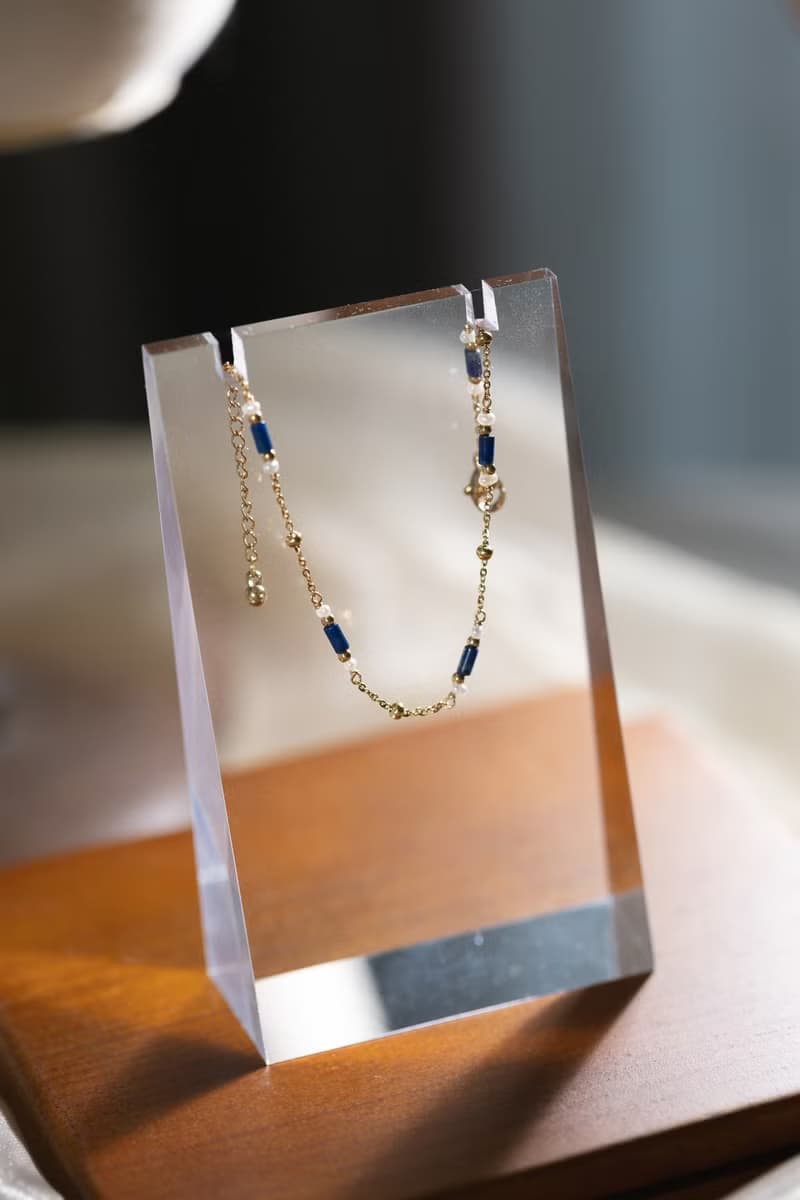 Lapis lazuli 天然青金石淡水珍珠手鍊 316L醫療鋼鍍18k金