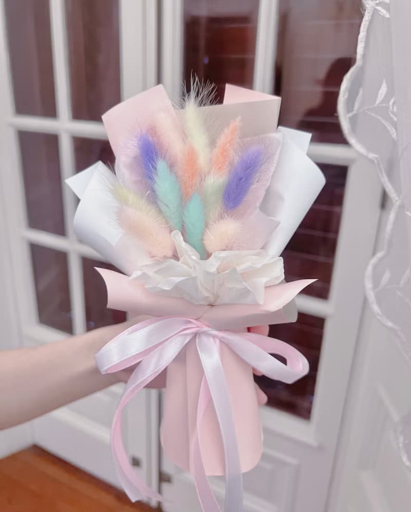 馬卡龍兔尾草小花束 情人節 永生花花束 乾花花束 畢業花 禮物