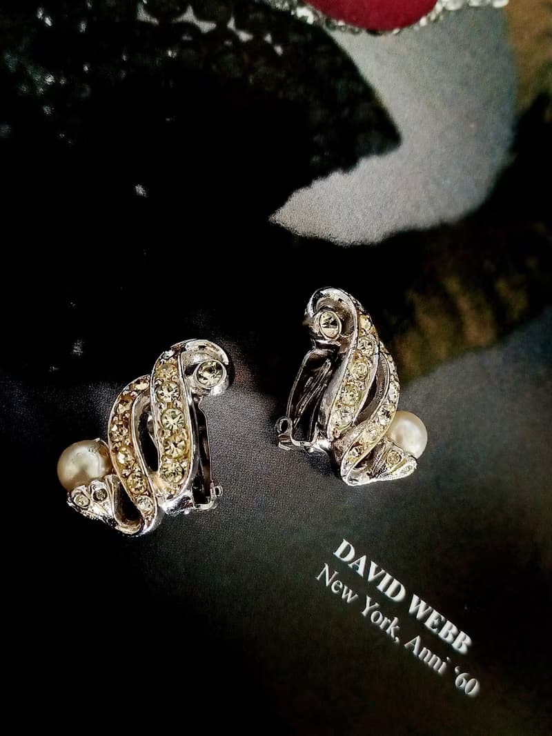 vintage jewelry  高雅萊茵鑲珠 夾式耳環