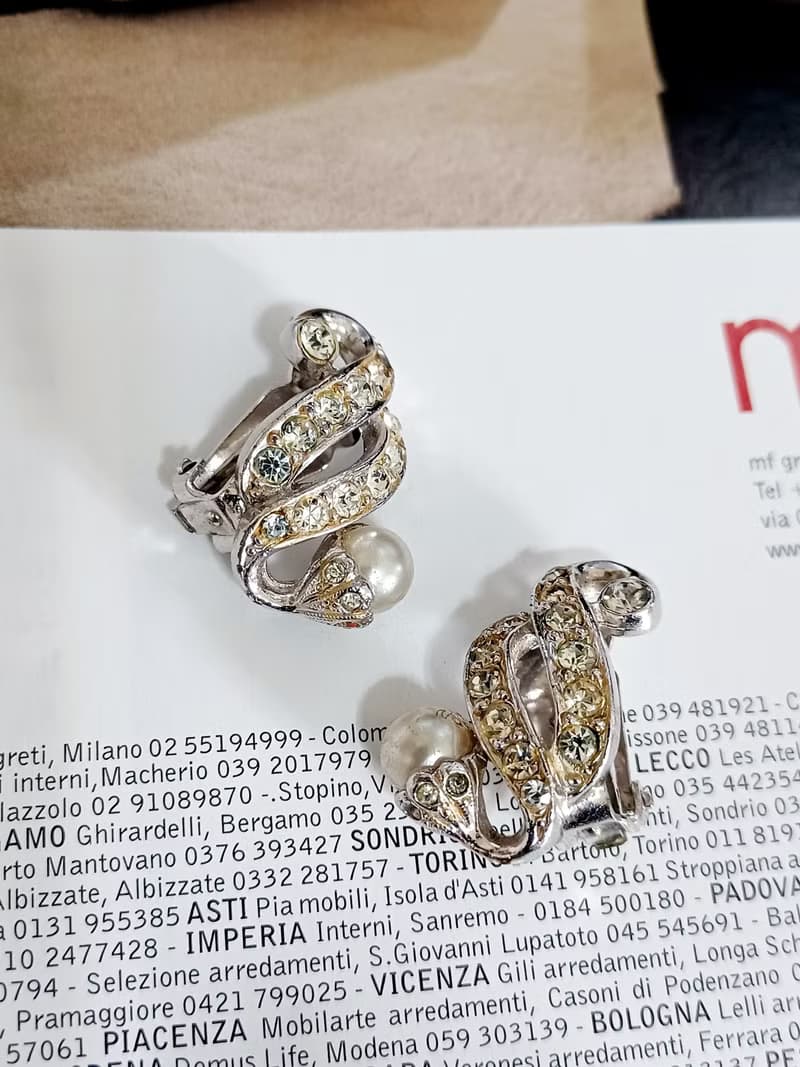 vintage jewelry  高雅萊茵鑲珠 夾式耳環