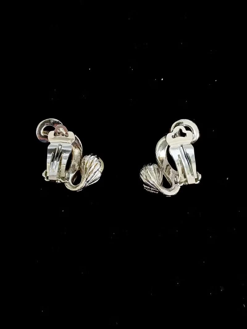 vintage jewelry  高雅萊茵鑲珠 夾式耳環