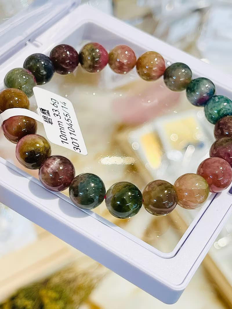 天然濃色雙色碧璽10mm33.6g手珠手鍊多功能磁場桃花人緣事業財富