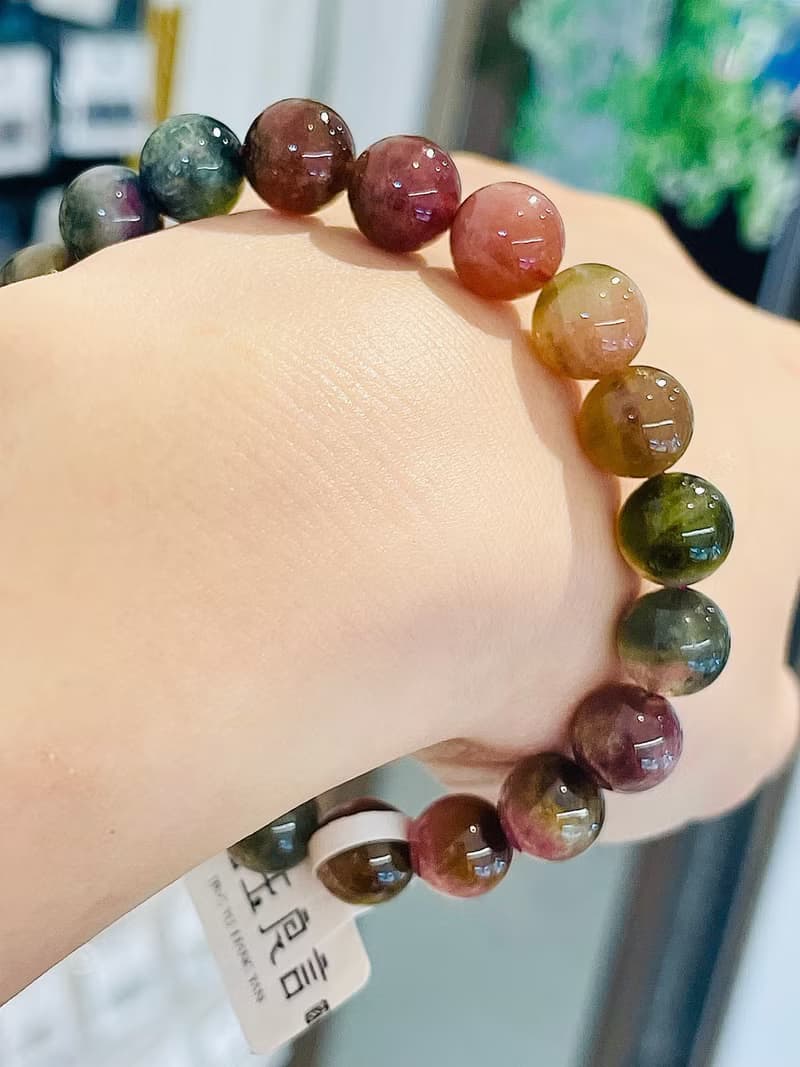 天然濃色雙色碧璽10mm33.6g手珠手鍊多功能磁場桃花人緣事業財富