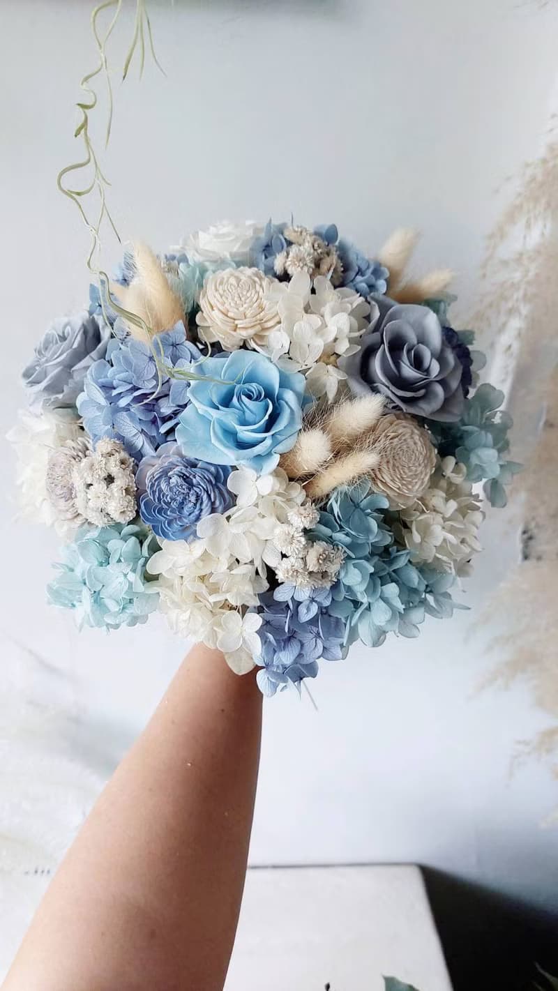 海藏設計│永生不變的愛戀。海洋藍不凋花捧花/永生花