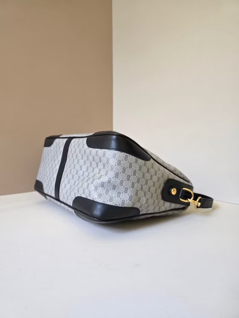 中古二手Gucci復古藍色老花波士頓包斜背包單肩包側孭皮革包手袋