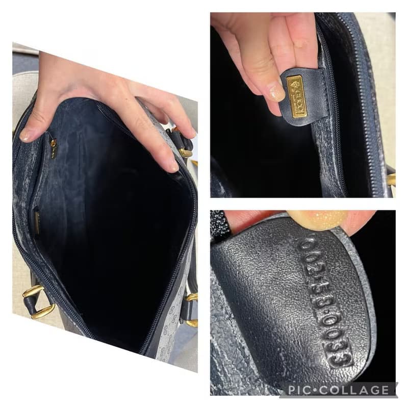 中古二手Gucci復古藍色老花波士頓包斜背包單肩包側孭皮革包手袋