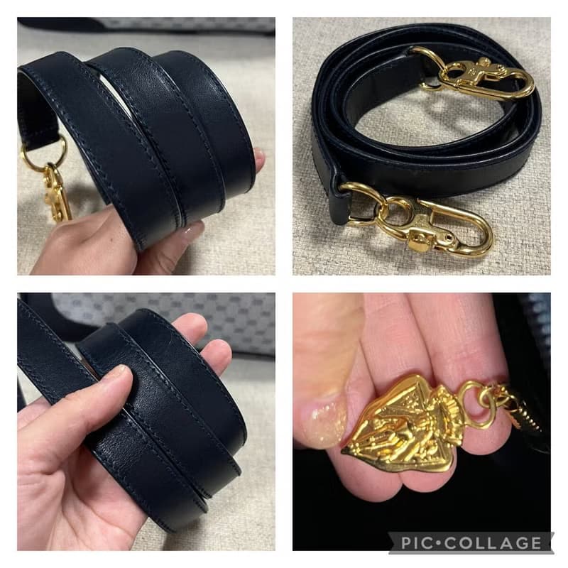 中古二手Gucci復古藍色老花波士頓包斜背包單肩包側孭皮革包手袋