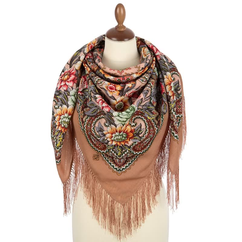 Pavlovo Posad Russian Shawl 100% Wool Scarf 125x125 cm Wrap Silk Fringe 1835-2