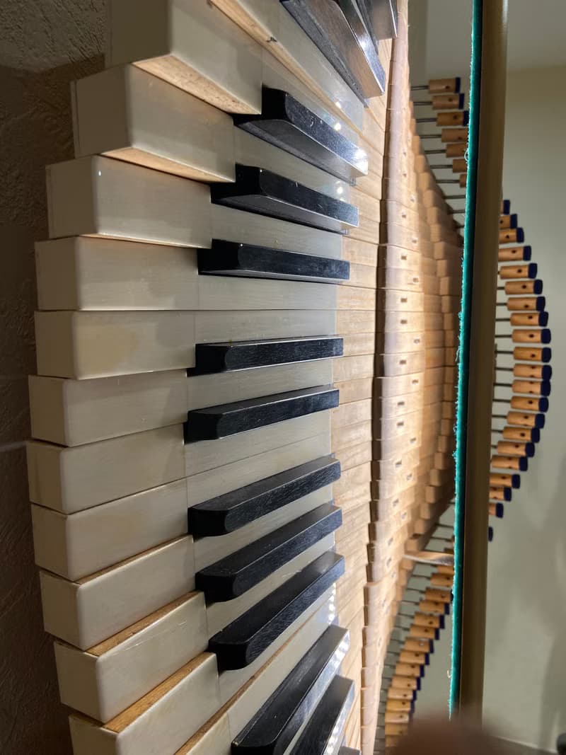 象牙色三角鋼琴鍵牆壁裝飾音樂波浪由 19 世紀古董三角鋼琴製成