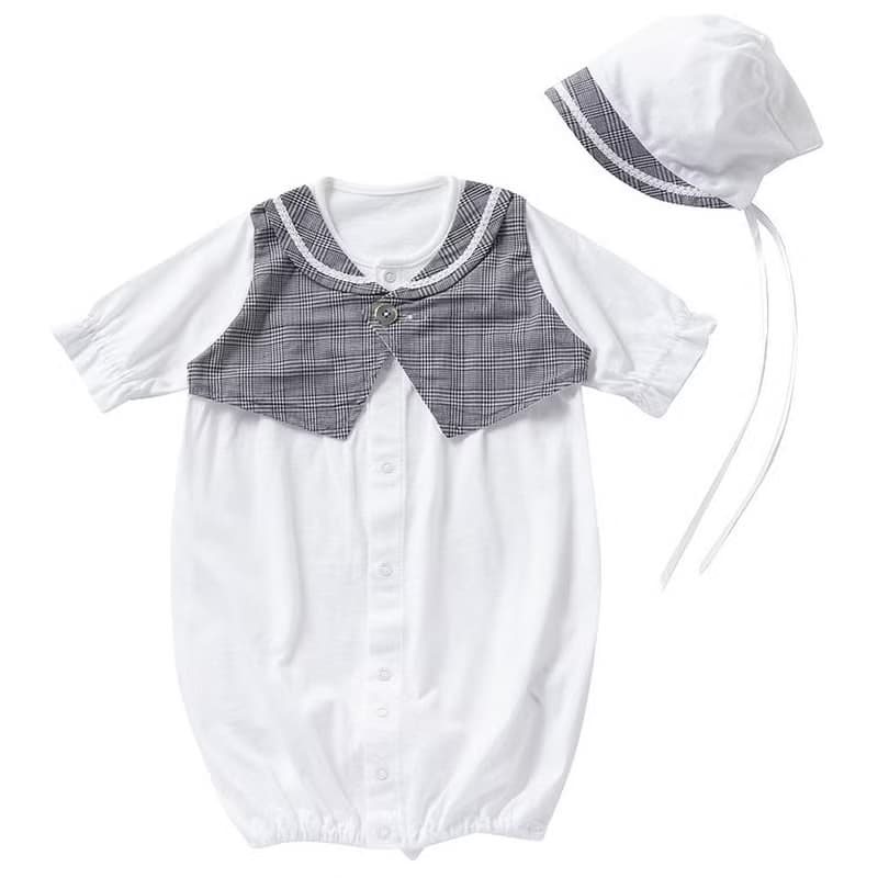 【日本OP mini】二件式新生兒/男生款派對禮服組/彌月禮 灰格子