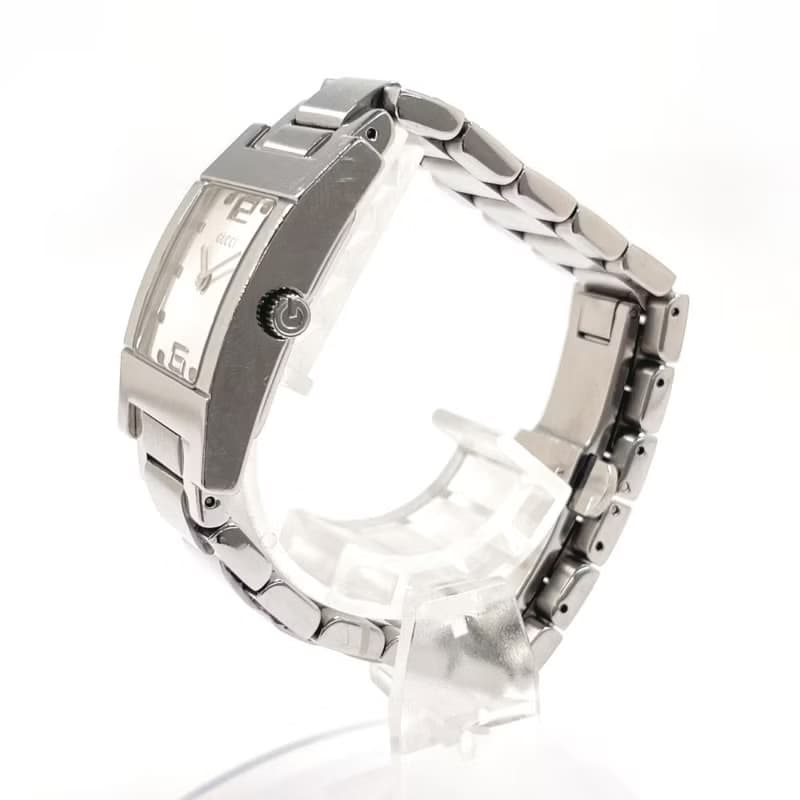 【日本直送 中古美品】グッチ GUCCI 腕時計 7700L ステンレススチール シルバー ホワイト クオーツ スクエアフェイス