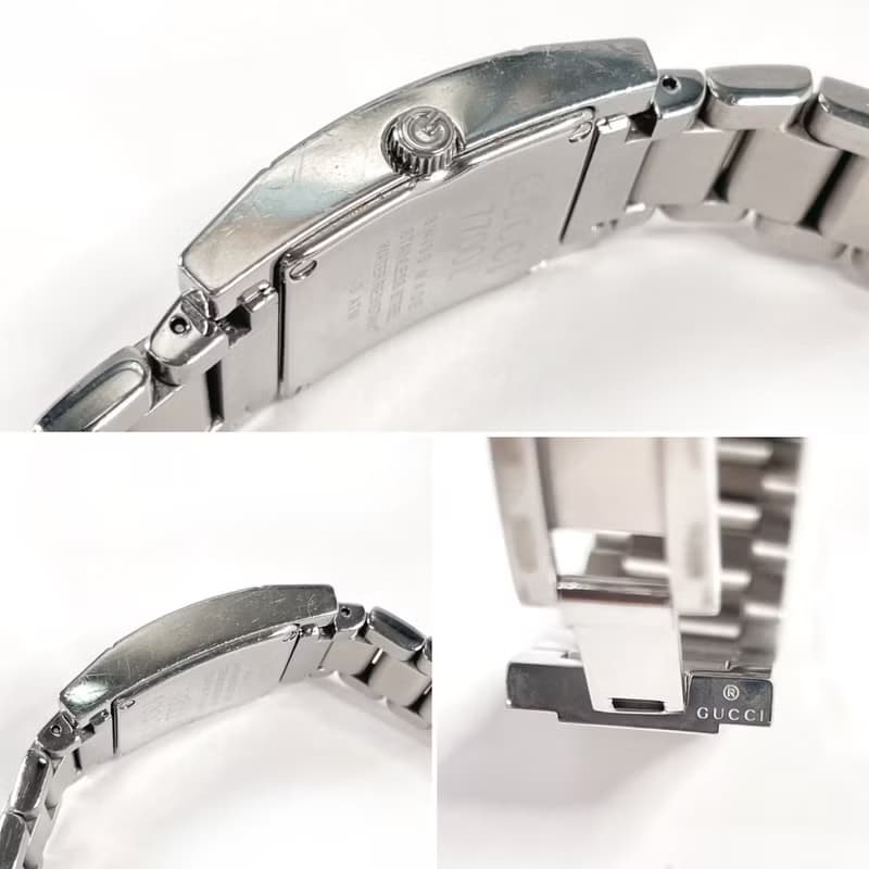 【日本直送 中古美品】グッチ GUCCI 腕時計 7700L ステンレススチール シルバー ホワイト クオーツ スクエアフェイス