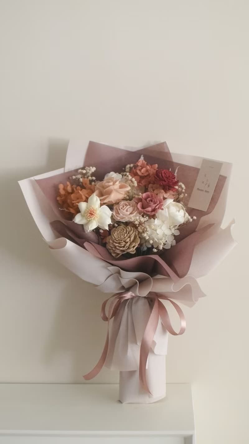 /暖色系莫蘭迪花束/畢業花束 情人節花束 求婚花束 生日 捧花