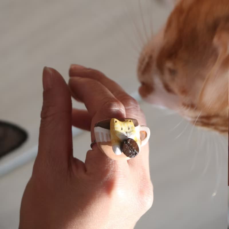 【早起來一杯喵喵咖啡】貓咪手捧咖啡豆原創手作戒指