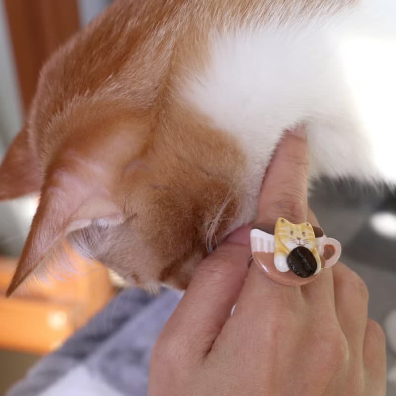 【早起來一杯喵喵咖啡】貓咪手捧咖啡豆原創手作戒指